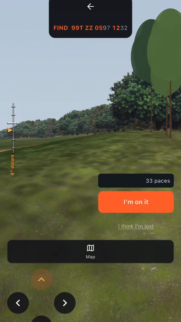 First-person ground view in Gridland with the pace count