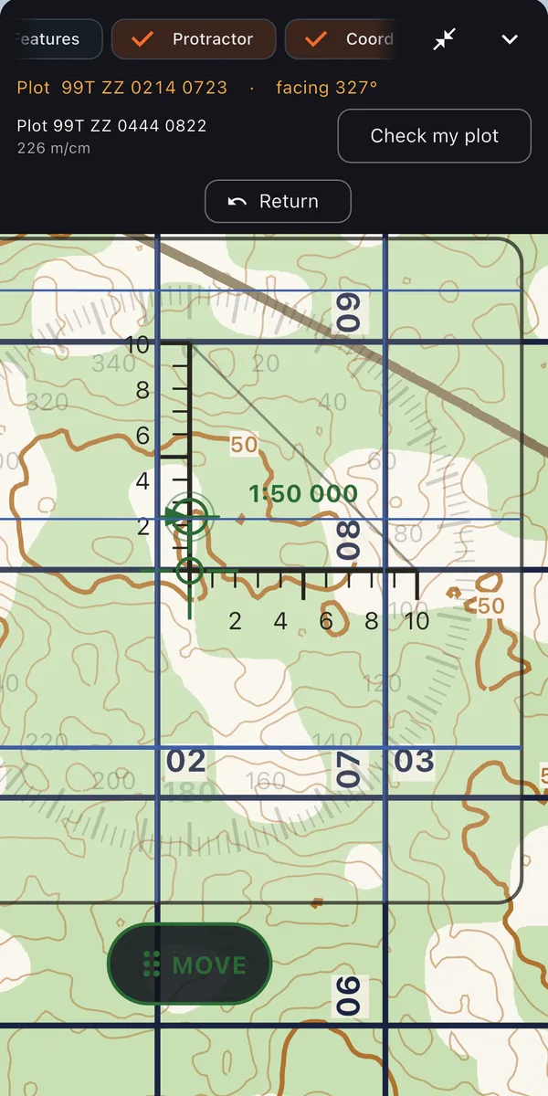Plotting a grid coordinate on the Gridland map with the coordinate scale